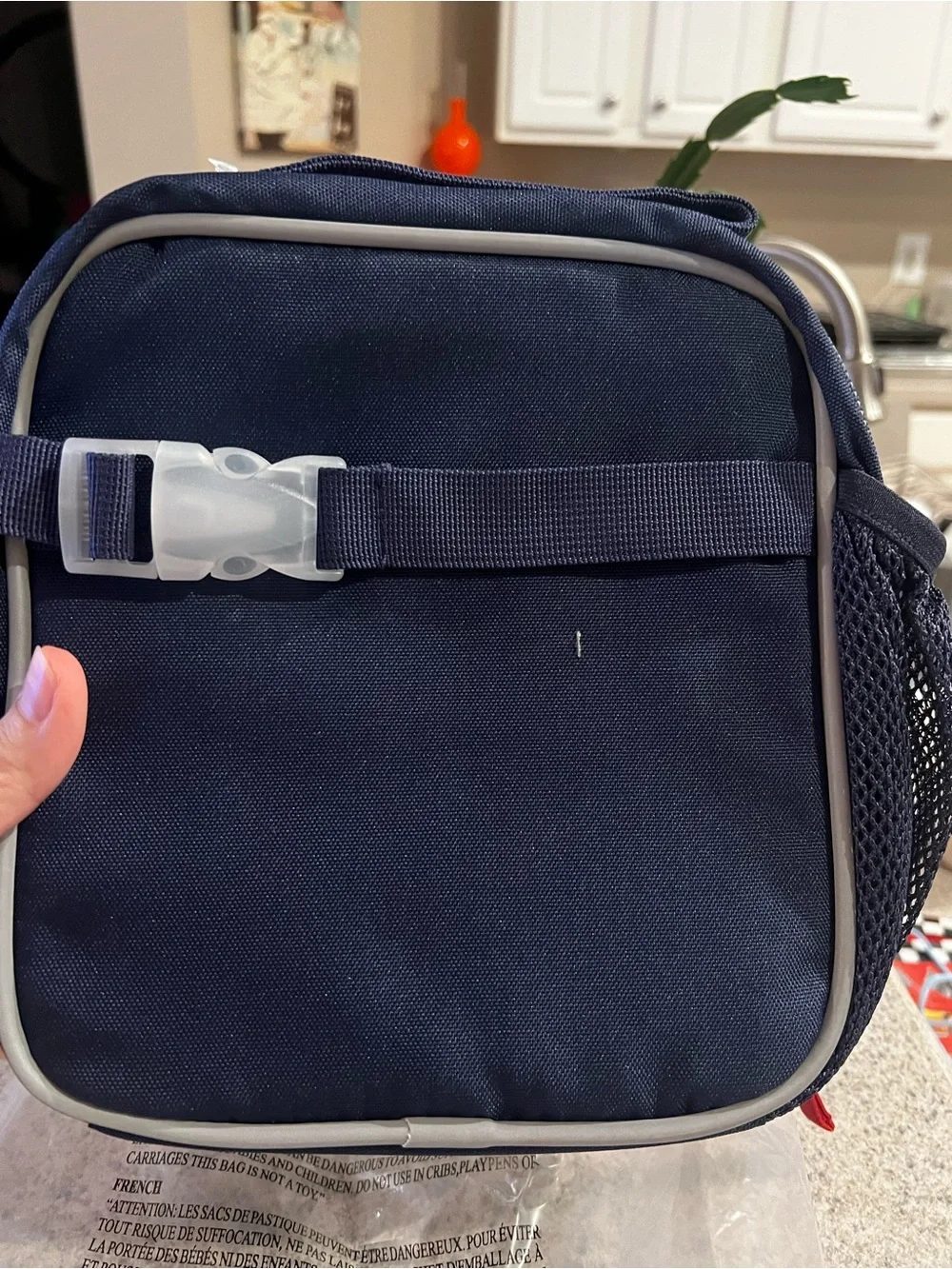 Pottery Barn Kids Navy & White Striped Lunch Bag with Red Trim